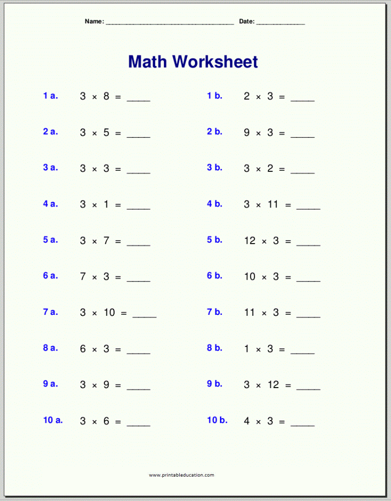 25+ Math Multiplication Worksheets Free PrintablEducation